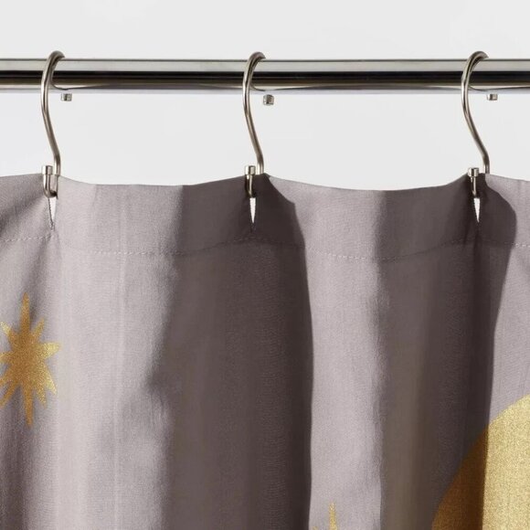Room Essentials Gray & Gold Celestial Print 100% Poly Shower Curtain 72" x 72" - Picture 3 of 7
